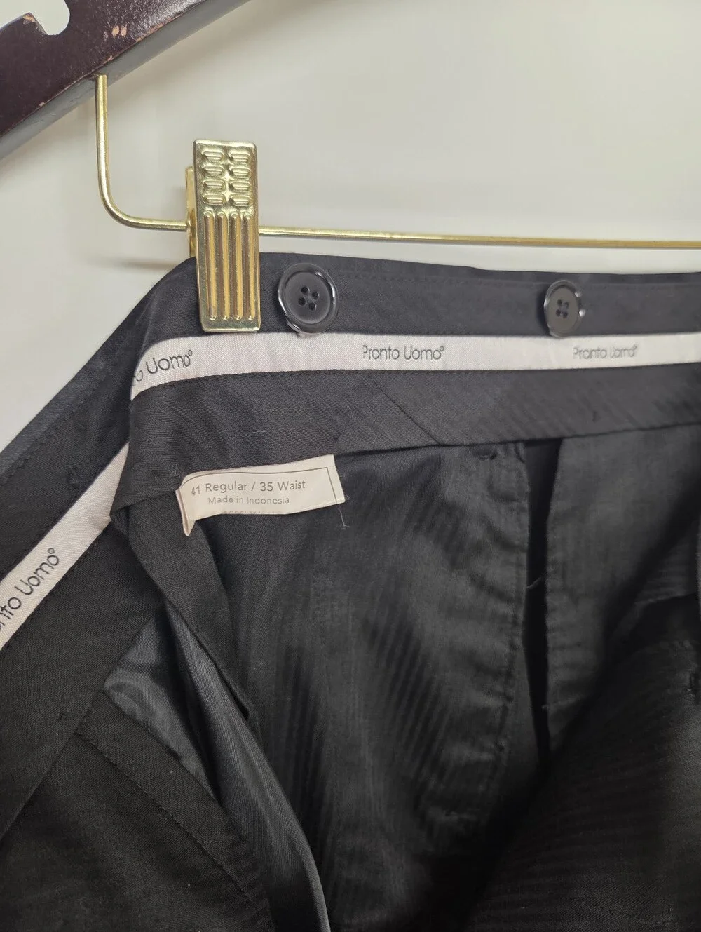 Pronto Uomo 41R 35W Black Tuxedo 2pc Suit Notch Lapel Satin 100% Wool